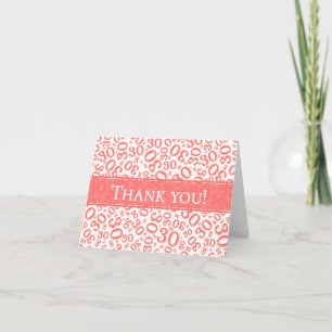 Thank You:: 30 Random Number Pattern  Coral/White You Card