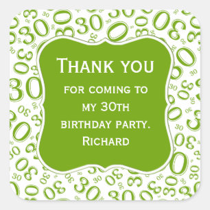 Thank you: 30th Birthday Green/White Pattern Square Sticker