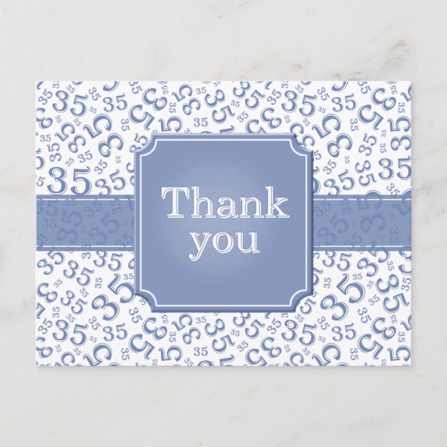 Thank You 35 Number Pattern Blue/White Postcard (Front)