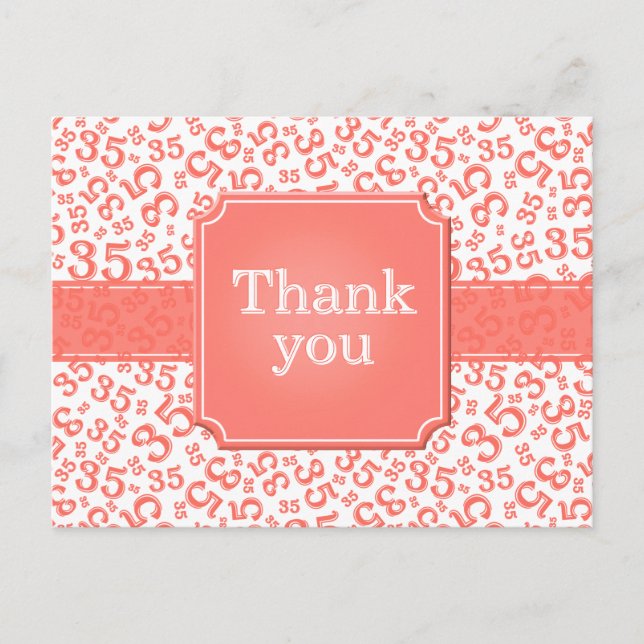 Thank You 35 Number Pattern Coral/White Postcard (Front)