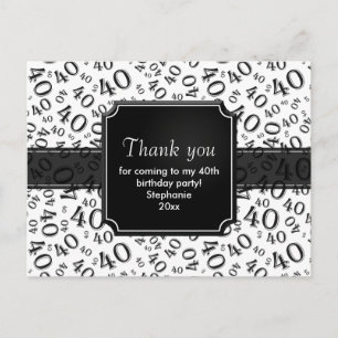 Thank You 40 Number Pattern Black/White Postcard