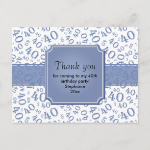 Thank You 40 Number Pattern Blue/White Postcard