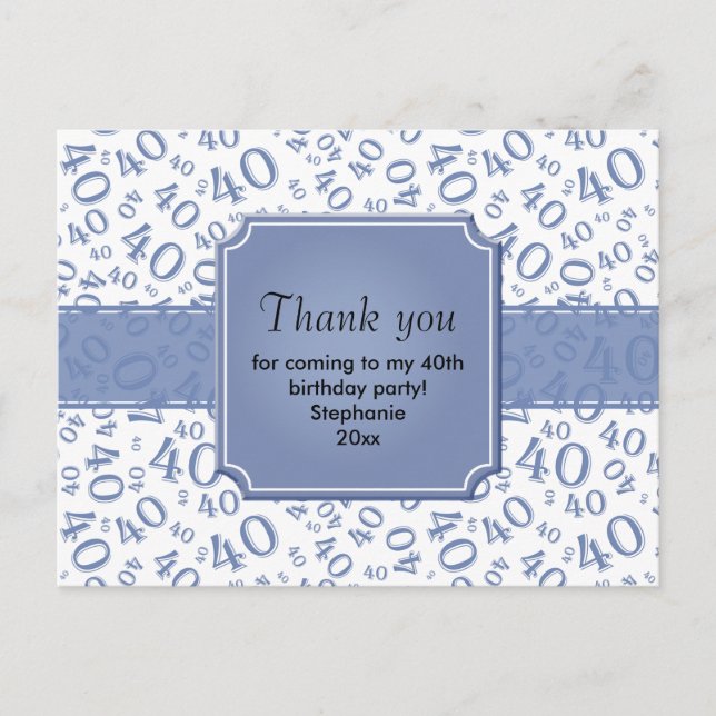 Thank You 40 Number Pattern Blue/White Postcard (Front)