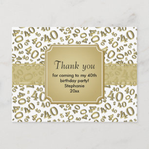 Thank You 40 Number Pattern Gold/White Postcard