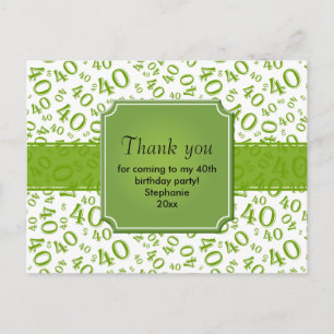 Thank You 40 Number Pattern Green/White Postcard