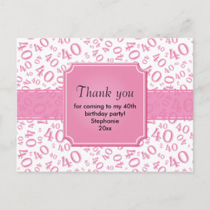 Thank You 40 Number Pattern Pink/White Postcard