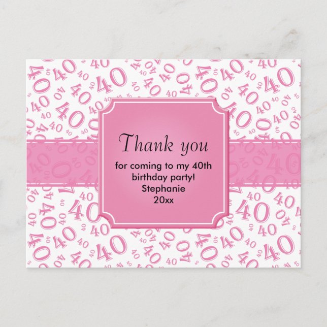 Thank You 40 Number Pattern Pink/White Postcard (Front)