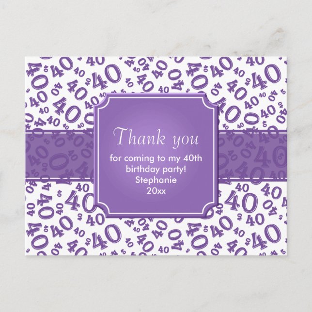 Thank You 40 Number Pattern Purple/White Postcard (Front)