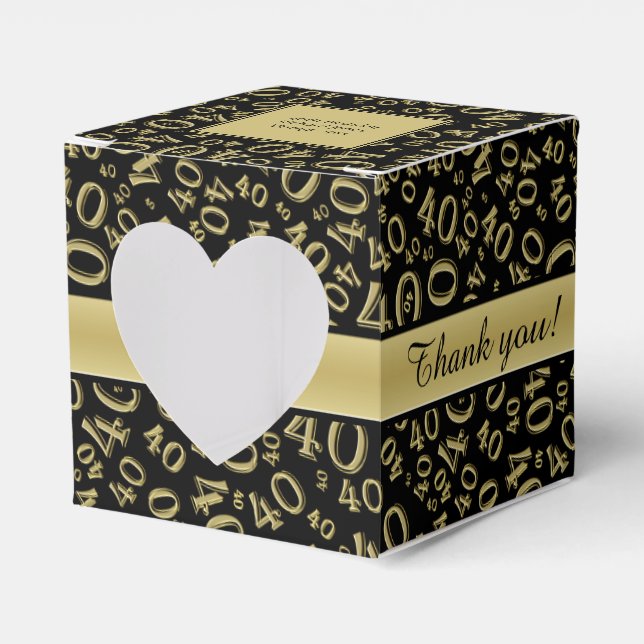 "Thank you": 40th Birthday Party Gold/Black Favour Box (Front Side)