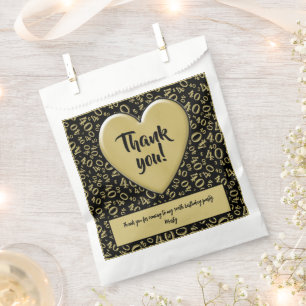 Thank You 40th Random Number Pattern Black/Gold Favour Bags