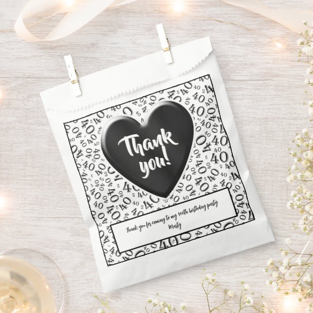 Thank You 40th Random Number Pattern Black/White Favour Bags (Clipped)