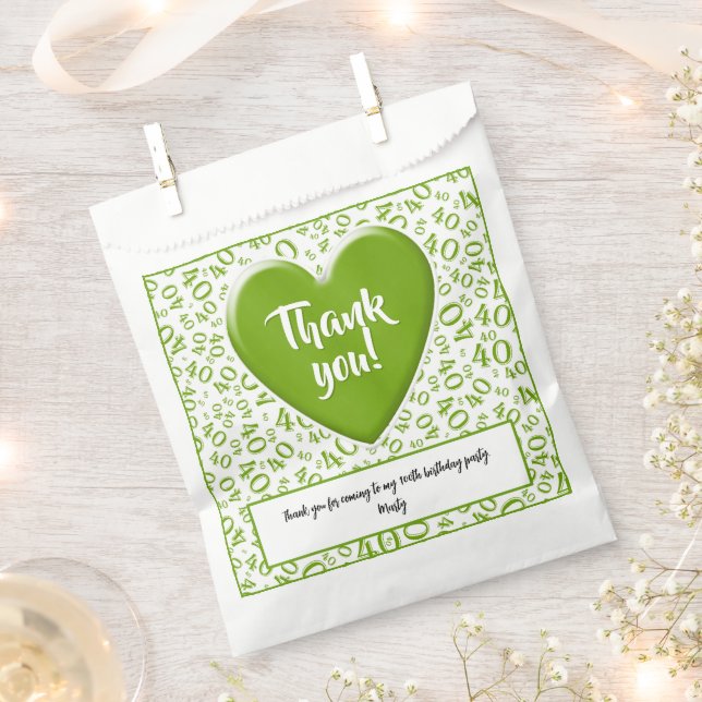 Thank You 40th Random Number Pattern Green/White Favour Bags (Clipped)