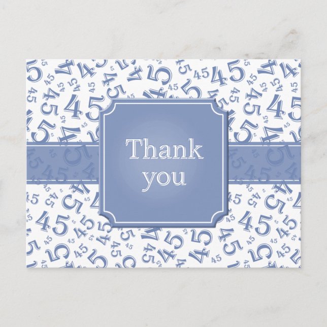 Thank You 45 Number Pattern Blue/White Postcard (Front)