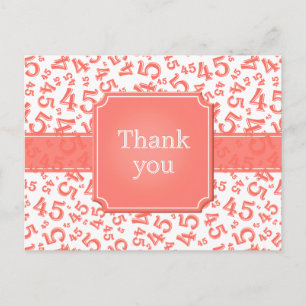 Thank You 45 Number Pattern Coral/White Postcard