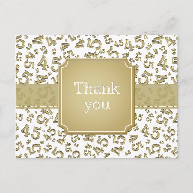 Thank You 45 Number Pattern Gold/White Postcard (Front)
