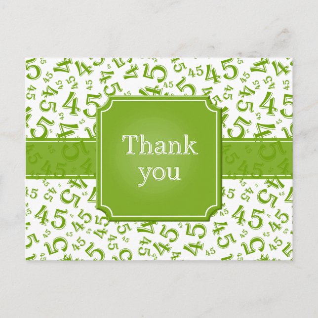 Thank You 45 Number Pattern Green/White Postcard (Front)