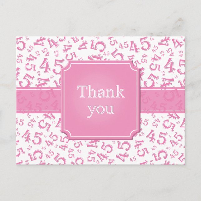 Thank You 45 Number Pattern Pink/White Postcard (Front)