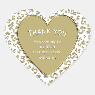 Thank you - 45th Birthday Gold and White Heart Sticker