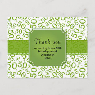 Thank You 50 Random Number Pattern Green/White Postcard