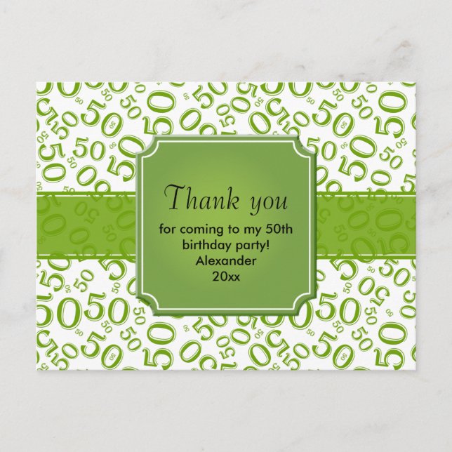 Thank You 50 Random Number Pattern Green/White Postcard (Front)