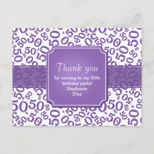 Thank You 50 Random Number Pattern Purple/White Postcard