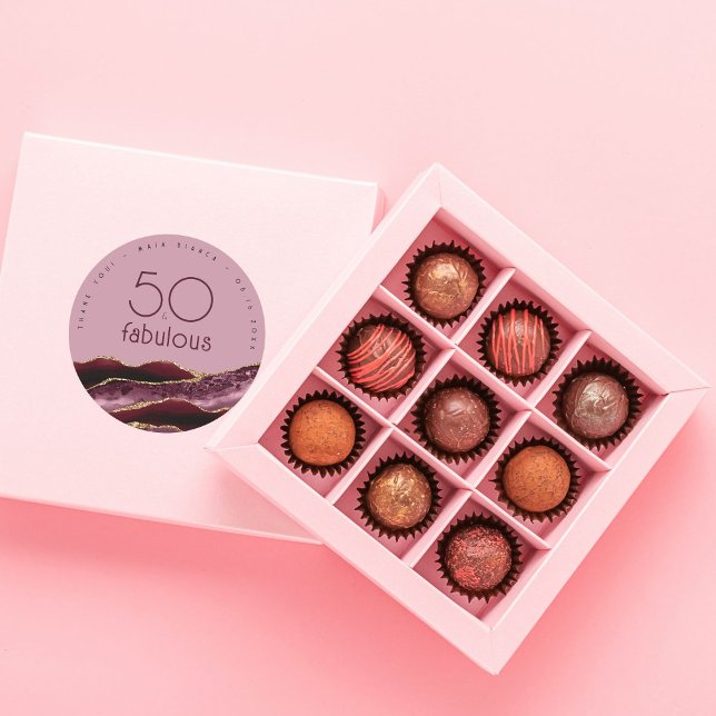 Thank You 50th Birthday Burgundy Pink Agate   Classic Round Sticker (Creator Uploaded)