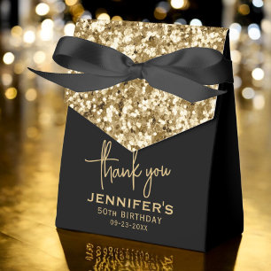 Thank You 50th Birthday Gold Glitter Monogram Favour Box