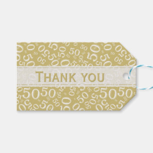 Thank You 50th Birthday Gold/White Number Pattern Gift Tags