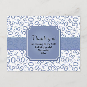 Thank You: 50th Birthday Number Pattern Blue/White Postcard