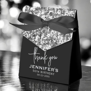 Thank You 50th Birthday Silver Glitter Monogram  Favour Box