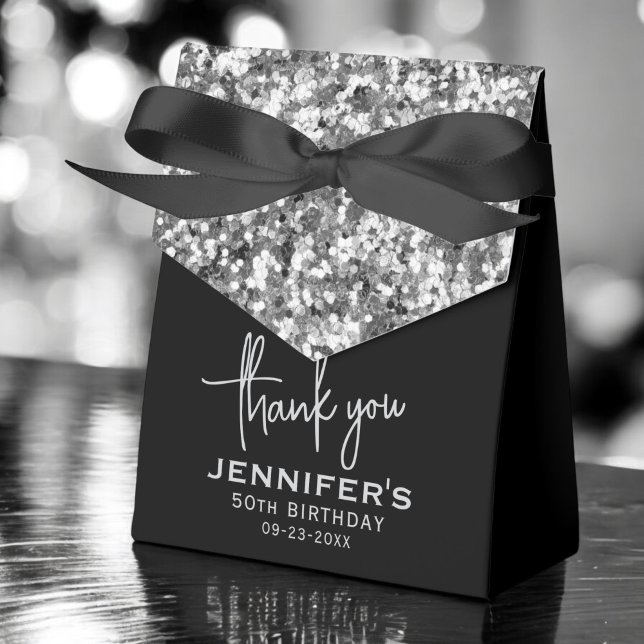 Thank You 50th Birthday Silver Glitter Monogram  Favour Box (Creator Uploaded)