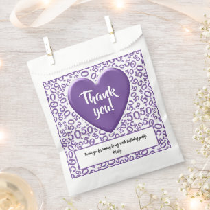 Thank You 50th Random Number Pattern Purple/White Favour Bags