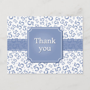 Thank You 55 Number Pattern Blue/White Postcard