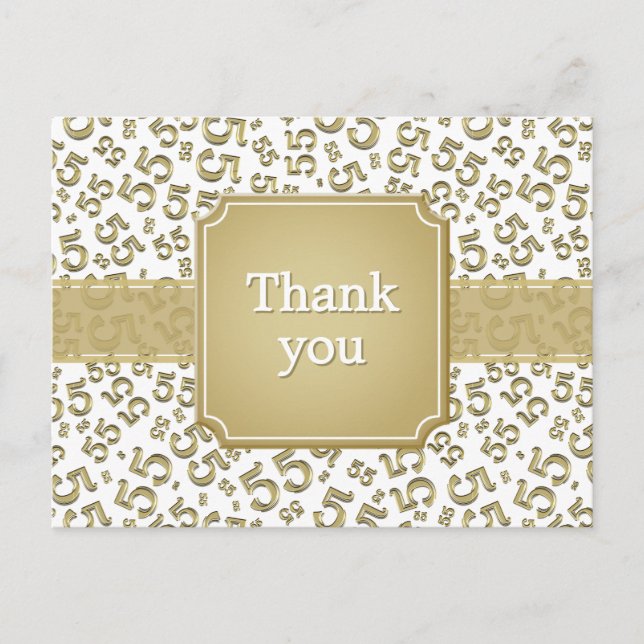 Thank You 55 Number Pattern Gold/White Postcard (Front)