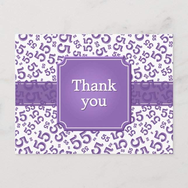 Thank You 55 Number Pattern Purple/White Postcard (Front)