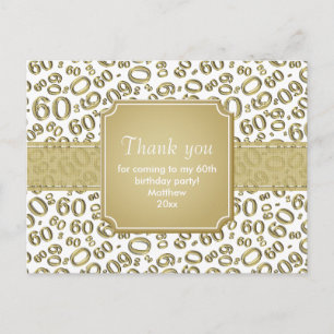 Thank You 60 Random Number Pattern Gold/White Postcard