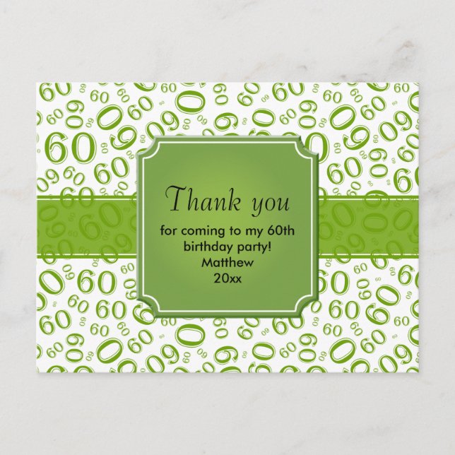 Thank You 60 Random Number Pattern Green/White Postcard (Front)