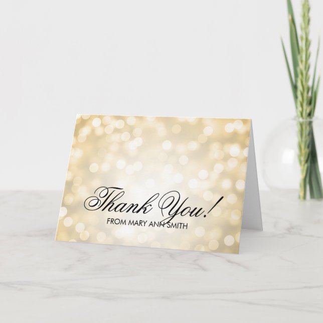 "Thank you" 60th Birthday Gold Glitter Lights Thank You Card (Front)