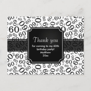 Thank You 60th Birthday Number Pattern Black/White Postcard