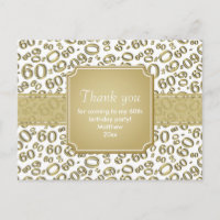 Thank You 60th Birthday Number Pattern Gold/White