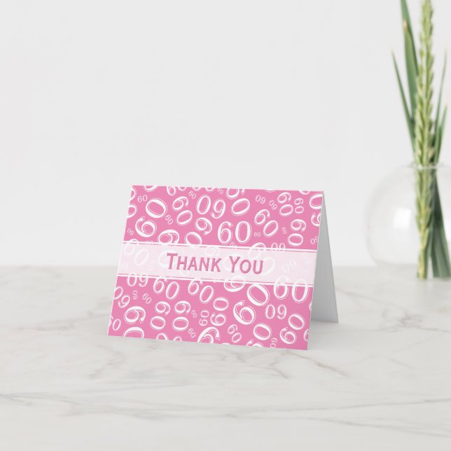 Thank You 60th Birthday Number Pattern Pink/White Card (Front)