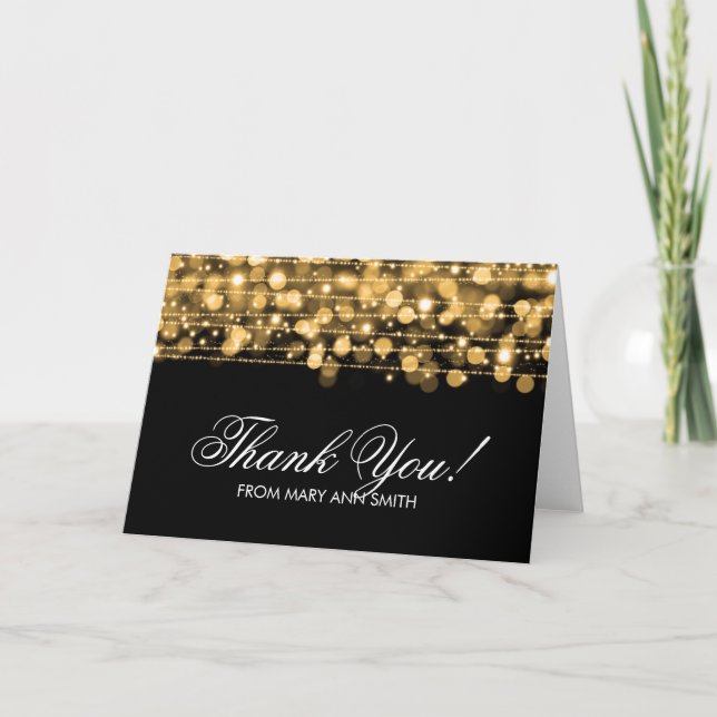 "Thank you" 60th Birthday Party Sparkles Gold Thank You Card (Front)