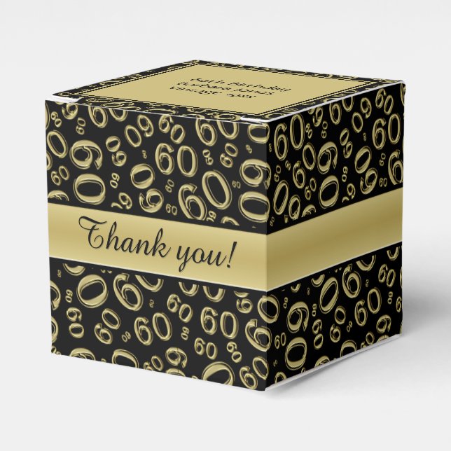 Thank You 60th Number Pattern Gold/Black Favour Box (Front Side)