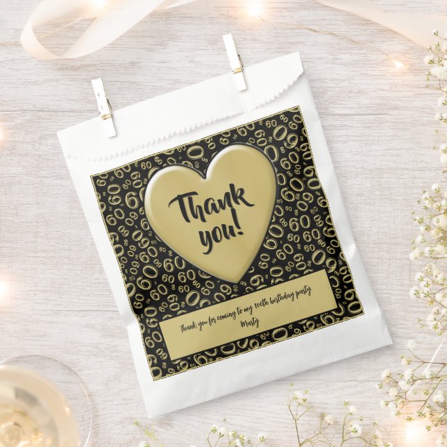 Thank You 60th Random Number Pattern Black/Gold Favour Bags (Clipped)
