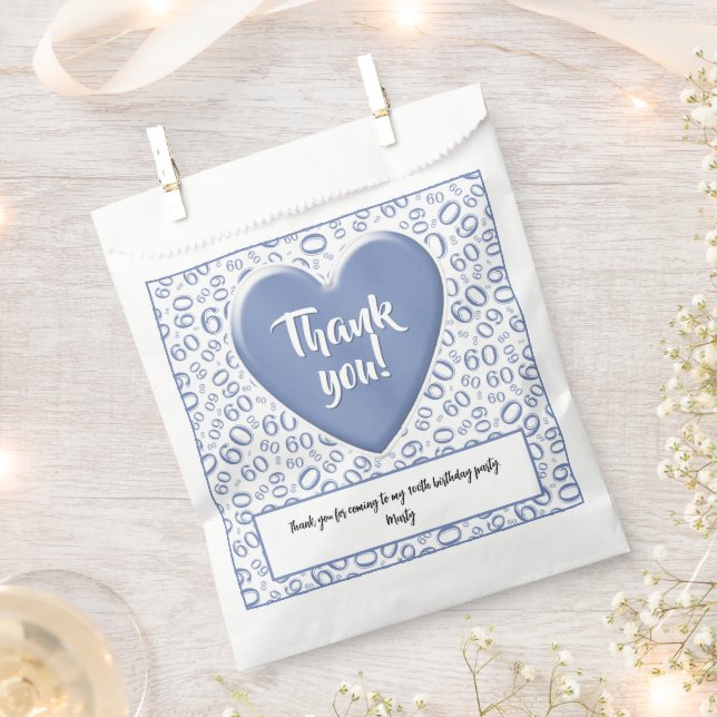 Thank You 60th Random Number Pattern Blue/White Favour Bags (Clipped)