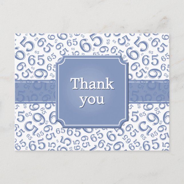 Thank You 65 Number Pattern Blue/White Postcard (Front)