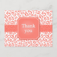 Thank You 65 Number Pattern Coral/White