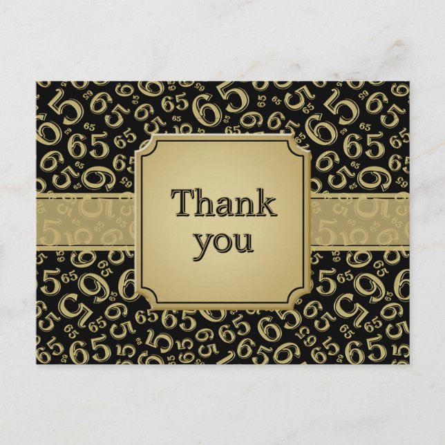 Thank You 65 Number Pattern Gold/Black Postcard (Front)