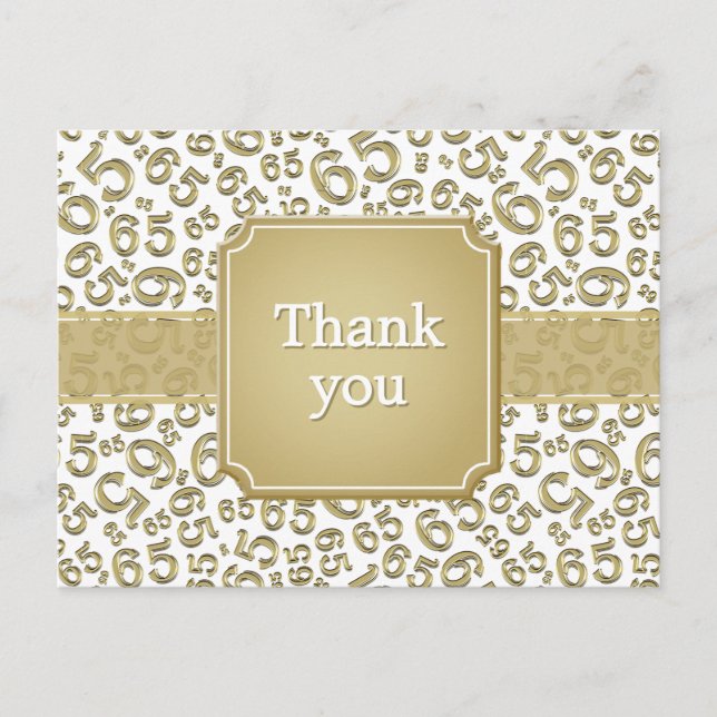 Thank You 65 Number Pattern Gold/White Postcard (Front)