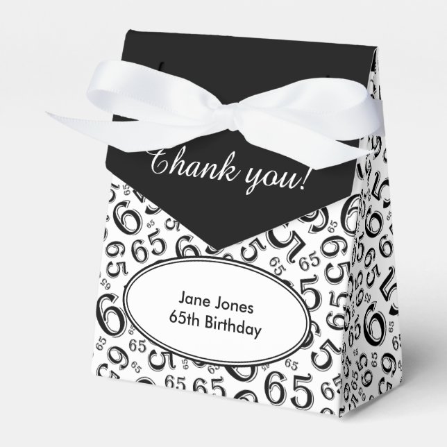 Thank You 65th Birthday Black/White Number Pattern Favour Box (Front Side)